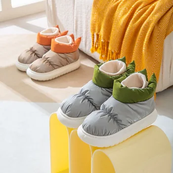 Kapalı Kaymaz Çift pamuklu ayakkabılar Ev Topuk Kış Su Geçirmez Aşağı Ayakkabı Artı Boyutu Sıcak Peluş Düz Kar Botları Kadın Erkek