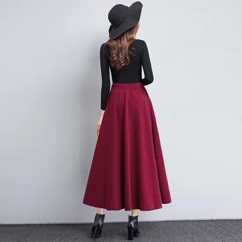 Kadın Pilili Yün Etekler Kalın Sıcak A-Line Etek Elastik Bel Gevşek Bayanlar Casual Streetwear Uzun Etekler Faldas Mujer 2022 1