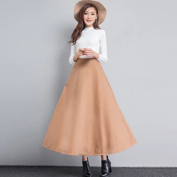 Kadın Pilili Yün Etekler Kalın Sıcak A-Line Etek Elastik Bel Gevşek Bayanlar Casual Streetwear Uzun Etekler Faldas Mujer 2022 2