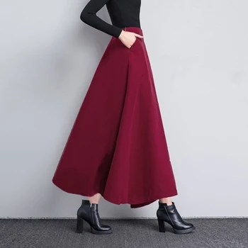 Kadın Pilili Yün Etekler Kalın Sıcak A-Line Etek Elastik Bel Gevşek Bayanlar Casual Streetwear Uzun Etekler Faldas Mujer 2022 4