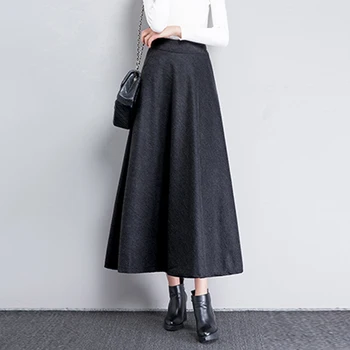 Kadın Pilili Yün Etekler Kalın Sıcak A-Line Etek Elastik Bel Gevşek Bayanlar Casual Streetwear Uzun Etekler Faldas Mujer 2022 5