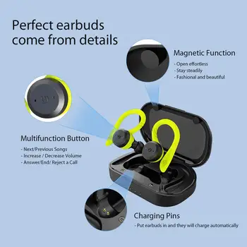Bluetooth Kulaklıklar Gerçek kablosuz kulaklık ile Şarj Durumda IPX7 Su Geçirmez Stereo Ses Kulaklık Dahili Mikrofon kulak içi Kulaklık