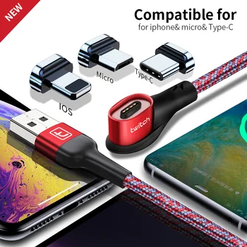 Twitch Manyetik mikro USB Kablosu C Tipi 90 Derece USB C Kablosu Samsung Xiaomi iphone İçin Manyetik Şarj Cihazı Hızlı Şarj Veri Kablosu 4