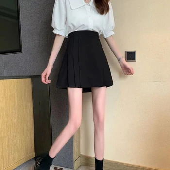 Pilili Etekler Kadın Harajuku Tüm Maç Kız Gibi Sıcak Satış İmparatorluğu Mini Etek Zarif Katı Siyah JK Faldas Mujer S-4XL Minimalist