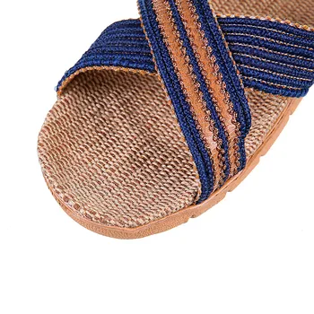 Mntrerm Yeni Yaz Erkek Keten Flip Flop Tuval Keten Kaymaz Tasarımcı Düz sandaletler ev terlikleri Erkek Moda Slaytlar Saman Ayakkabı