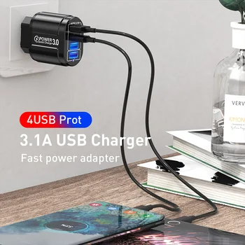 AB / ABD Plug USB şarj aleti 3.1 A Hızlı şarj adaptörü 4 USB portu Şarj Smartphone Hızlı iphone şarj cihazı xiaomi Samsung Huawei