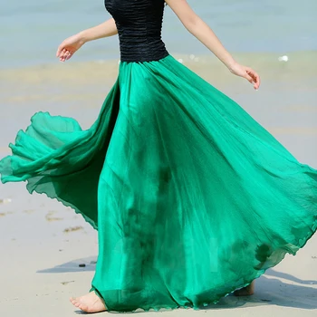 Moda Bohem Prenses Etek Pileli Maxi Etek Çok Renkler İnanılmaz Şifon Kadınlar Uzun Etek Yüksek Kalite Sonbahar Etekler 2022