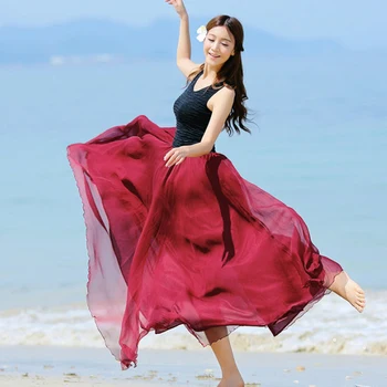 Moda Bohem Prenses Etek Pileli Maxi Etek Çok Renkler İnanılmaz Şifon Kadınlar Uzun Etek Yüksek Kalite Sonbahar Etekler 2022 5