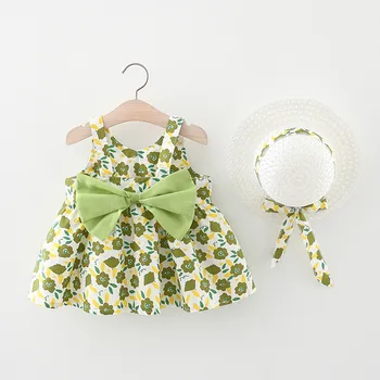 2022 Yaz Bebek Kız Elbise Limon Baskı Yenidoğan Bebek Elbiseleri Vaftiz Önlükler Prenses Doğum Günü Elbise Bebek Kız için