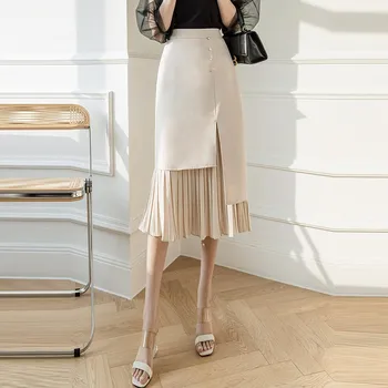 Ofis Bayan Zarif A-line Uzun Etekler Yeni Varış 2021 Sonbahar Moda Kore Tarzı Ruffles Yüksek Bel Kadın Pilili Etek W435 4