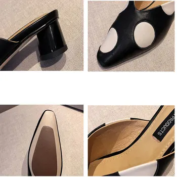 Kadın Zarif Katır Kadın Yaz Rahat Sivri Burun Terlik Kadın Düşük Topuk Polka Dot Sandalet Ofis Ayakkabı Zapatos de mujer
