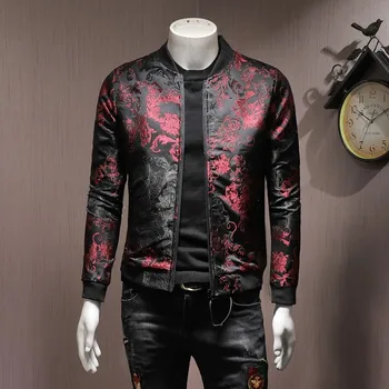 Moda Erkek Çiçek Nakış Bombacı Ceket Casual Slim Fit Streetwear portmanto Yaka Bahar Vintage Ceket Artı Boyutu 5XL