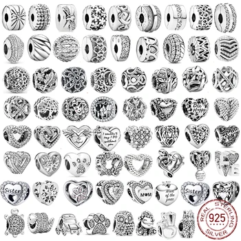 925 Ayar Gümüş Kalp Dairesel Hayvan Boncuk Orijinal Pandora Charm Bilezik Kadınlar İçin DIY Moda Gümüş 925 Takı Yapımı