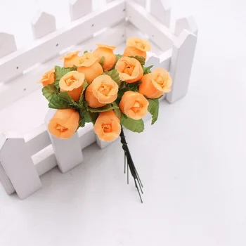 12 ADET Mini İpek yapay çiçekler İğne DIY Craft Kart Hediyeler Çelenk Scrapbooking Gül Buketi Düğün Ev Dekorasyon