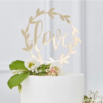 Ins Aşk Akrilik Düğün Pastası Topper Altın Makrome AŞK Pişirme Kek Topper sevgililer Günü Cupcake Süslemeleri Malzemeleri Yeni