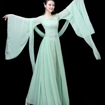 Klasik Hanfu Yangko Dans Giyim kadın Çin Zarif halk dans kostümü Fan Dans Geleneksel Hanfu Oryantal Elbise