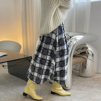 TWOTWINSTYLE Baskı Ekose Uzun Etekler Kadın Yüksek Bel Gevşek Kat Pilili kadın Rahat Etek Moda Streetwear Yeni 5