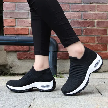Bayan Flats bağcıksız ayakkabı Kadınlar için Çorap Ayakkabı Platformu 2021 Rahat Yumuşak Bayanlar Bahar Buty Damskie Sepatu Wanita Siyah 0