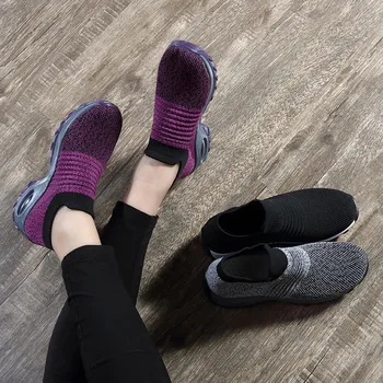Bayan Flats bağcıksız ayakkabı Kadınlar için Çorap Ayakkabı Platformu 2021 Rahat Yumuşak Bayanlar Bahar Buty Damskie Sepatu Wanita Siyah 1