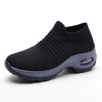 Bayan Flats bağcıksız ayakkabı Kadınlar için Çorap Ayakkabı Platformu 2021 Rahat Yumuşak Bayanlar Bahar Buty Damskie Sepatu Wanita Siyah 3