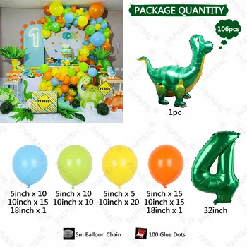 106 adet Dinozor Doğum Günü Partisi dekorasyon balonları Kemer Garland Kiti 32 