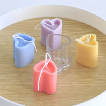 DIY Aşk Kalp Mum Kalıp 3d Sütunlu Kalp Şekli Akrilik Plastik Aromaterapi mum kalıpları Sabun Kek Çikolata Kalıp