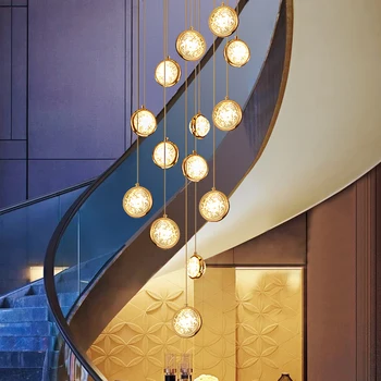 Iskandinav altın kaplama villa dubleks merdiven oturma odası kristal avize alışveriş merkezi sergi salonu asılı hat Avize 2
