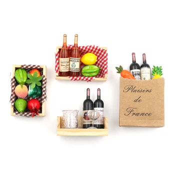 Mini 1: 12 şarap Şişeleri Meyve Kutusu Şeker Gıda Oyuncak Bebek Evi Minyatür Maç Koleksiyon Hediye 4 Stilleri