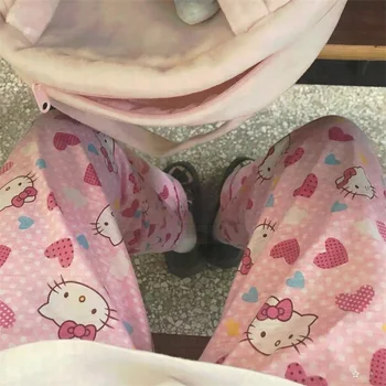 Karikatür KT Pijama Sevimli Kız Pantolon Kawaii Kız Kalpler yüksek kaliteli Hello Kitty Bahar ve Yaz Karikatür Ev Pantolon