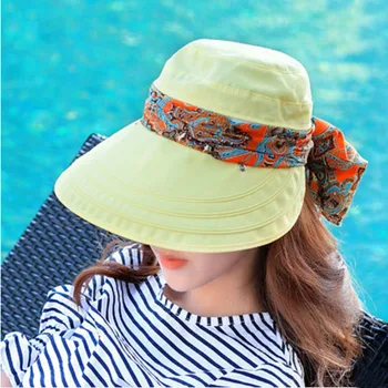 Rahat Kadın Yaz Plaj moda şapkaları güneşlikler Kap Katlanabilir Anti-Uv Şapka
