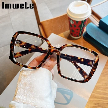 Imwete Büyük boy kare gözlük çerçevesi Anti mavi ışık gözlük kadın erkek Vintage bilgisayar gözlük gözlük çerçeveleri tüm maç cam 3