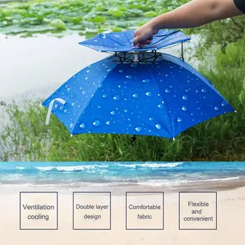 Kafa Şemsiye Şapka Çift Katmanlı Katlanabilir Baş Aşınma Güneş Koruyucu Şemsiye Mat Taşınabilir Yağmur Dişli Açık Balıkçılık Kamp Şemsiye 0