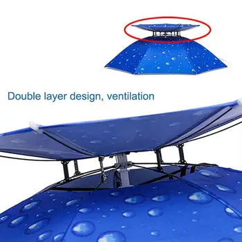 Kafa Şemsiye Şapka Çift Katmanlı Katlanabilir Baş Aşınma Güneş Koruyucu Şemsiye Mat Taşınabilir Yağmur Dişli Açık Balıkçılık Kamp Şemsiye 1