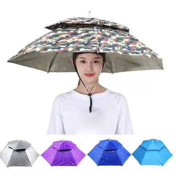 Kafa Şemsiye Şapka Çift Katmanlı Katlanabilir Baş Aşınma Güneş Koruyucu Şemsiye Mat Taşınabilir Yağmur Dişli Açık Balıkçılık Kamp Şemsiye 5