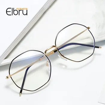 Elbru Anti-mavi ışık Metal gözlük çerçevesi kadın erkek Şeffaf Lens gözlük sahte gözlük düzensiz optik gözlük çerçevesi 4