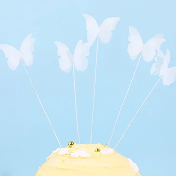 Melek Kanat Tüy Kek Topper Beyaz Tüy Kelebek Cupcake Toppers İçin Bebek Duş Düğün Kız Doğum Günü Partisi Dekorasyon 4