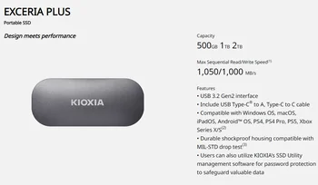 Kıoxıa 2TB Katı Hal Sürücüsü (PSSD) XD10 Şifreleme 1TB 500GB Tip-c Yüksek Hızlı 1050M Nvme USB3. 2 Gen2