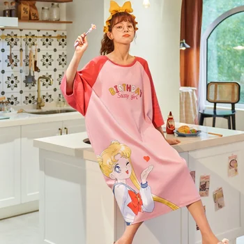 Uyku Elbise Büyük Boy Kadın Kızlar için Anime Japonya Nightgowns Kawaii Gecelik Kadın Sevimli Karikatür Pijama Pembe Hamile Mujer