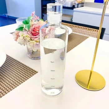 Şeffaf Zaman Ölçeği İle Su Şişesi Yaratıcı Büyük Kapasiteli Sızdırmaz Damla Dayanıklı Plastik İçecek Bardağı Tırmanmaya Seyahat Yeni
