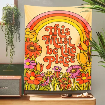 70s goblen Retro Çiçek Desen gökkuşağı Manzara Sanat 60s Duvar Sanatı güneş Soyut Hippi Vintage Boho Ev Dekor Duvar Asılı