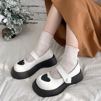 Kalp şeklinde beyaz Lolita Ayakkabı Kadın Japon Tarzı Vintage Yumuşak Kardeş Kızlar Yüksek Topuklu Platformu Üniversite Öğrencisi Cosplay ayakkabı