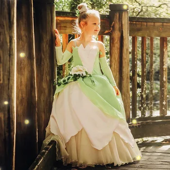 Prenses ve Kurbağa Kostüm Çocuklar Kızlar için Tiana Elbise Karnaval Tiana Giyinmek Elbiseler Kız Prenses Rol Oynayan Elbiseler