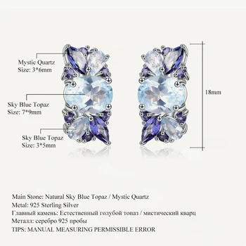 GEM'S BALE Doğal Sky Blue Topaz Mistik Kuvars Saplama Küpe 925 Ayar Gümüş Çiçek Küpe Kadınlar Hediye İçin Güzel Takı