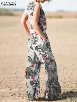 ZANZEA Bayan Yaz Eşleşen Setleri Bohemian Kıyafetler 2 Parça Setleri Çiçek Baskılı kolsuz bluz Geniş Bacak Pantolon Setleri Eşofman 1