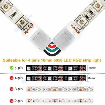 LED şerit konektörü 10mm 4 Pin RGB Konnektörler 2pin Sağ açı 2/3/4 Pin tel konnektörler 5050 SMD WS2812B LED şerit ışık