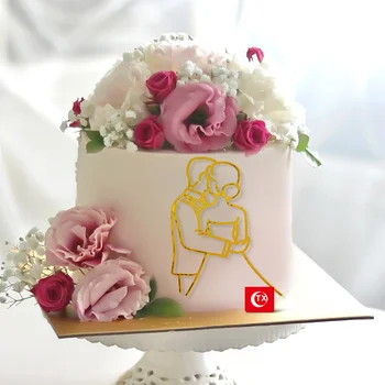 Yeni Sanat Bayan Düğün Pastası Topper Akrilik Altın Bayan Aşk Düğün Pastası Topper Doğum Günü Düğün Parti Malzemeleri için Kek Süslemeleri