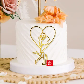 Yeni Sanat Bayan Düğün Pastası Topper Akrilik Altın Bayan Aşk Düğün Pastası Topper Doğum Günü Düğün Parti Malzemeleri için Kek Süslemeleri 2