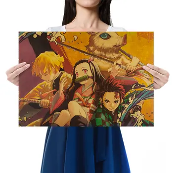 Pop Anime Hayalet iblis avcısı Karakter Nezuko Tanjirou Klasik Retro Poster Kraft Kağıt Ev dekor boyama Duvar Wtickers51 * 36CM