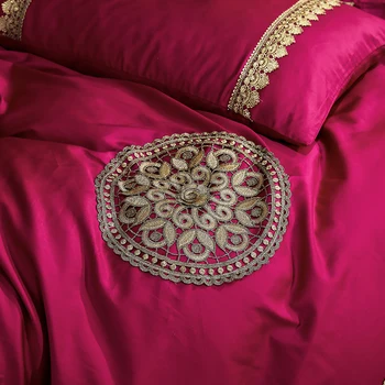 Lüks Prenses Düğün Mısır Pamuk Nakış nevresim takımı Dantel Kenar Çift Yorgan yatak örtüsü seti Yatak Etek çarşaf Yastık Kılıfı