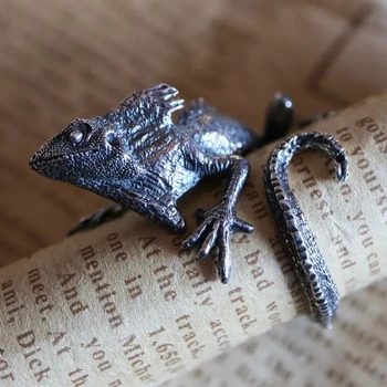 Vintage Ayarlanabilir Kertenkele Yüzük Cabrite Gecko Bukalemun Anole Yüzük Kadın Erkek Takı Gümüş Kaplama Hayvan Yüzük Düğün Hediyeleri